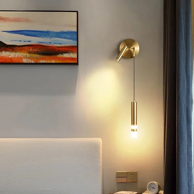 Bold Gold Wall Lamp with Reading Light - LED Warm White Lighting