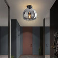 Dome Semi-Flush Glass Ceiling Light E27 Black Gold Bedroom Bathroom