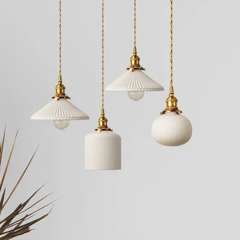 Vintage Ceramic Pendant Light Gold White Elegant Home Lighting