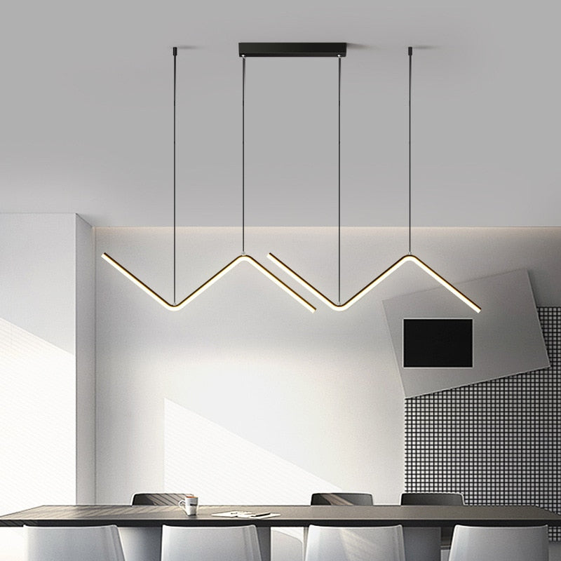 Black Zigzag LED Pendant Light Modern Geometric Dining Room Bar