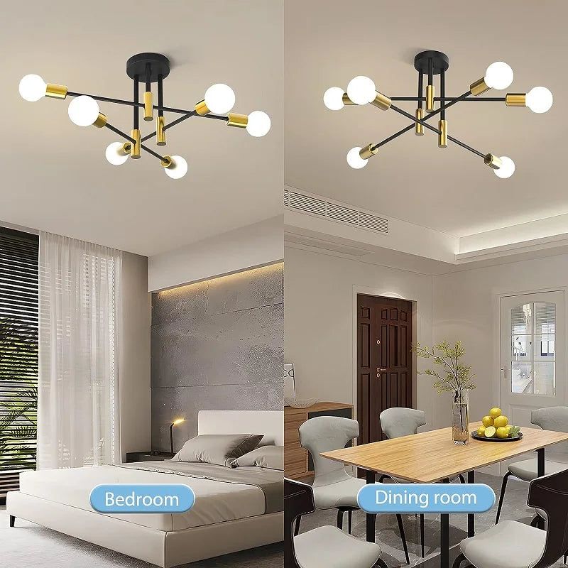 Criss Cross Ceiling Light 6 Bulb E27 Black Semi Flush Modern