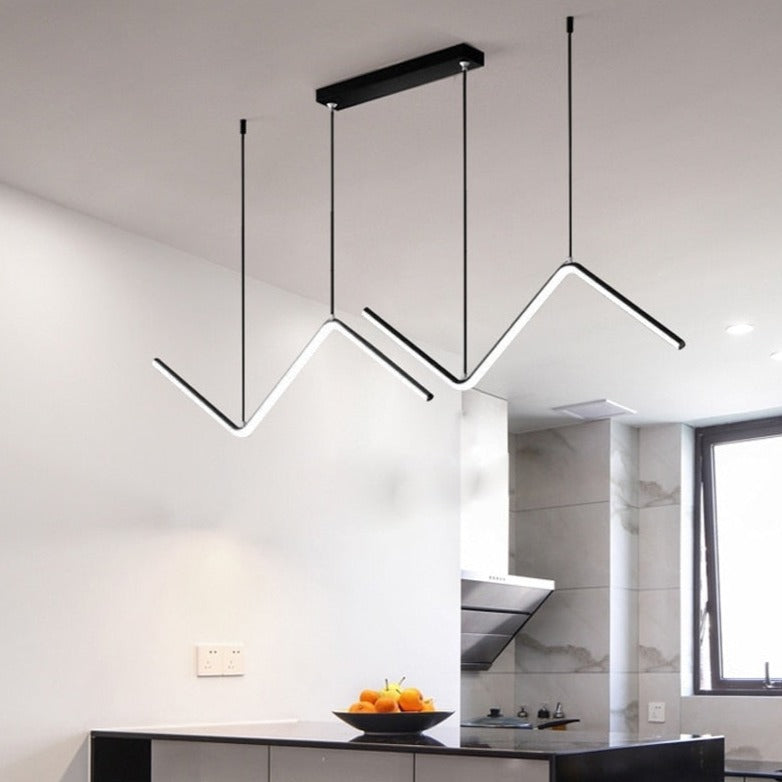 Black Zigzag LED Pendant Light Modern Geometric Dining Room Bar