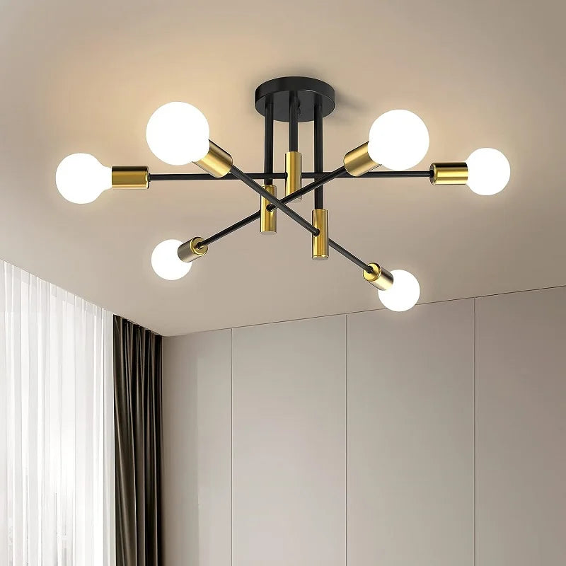 Criss Cross Ceiling Light 6 Bulb E27 Black Semi Flush Modern