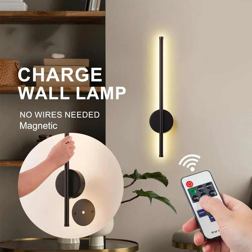 Black Rechargeable LED Wall Light Remote Control Dimmable 3 Modes