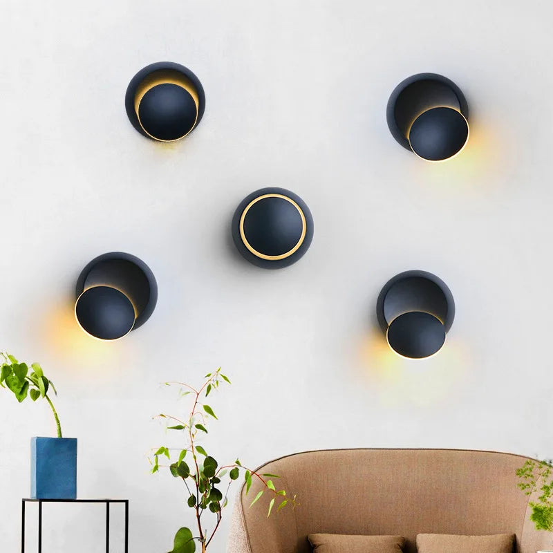 Frisbee LED Wall Sconce 350° Rotation Black White Modern Light