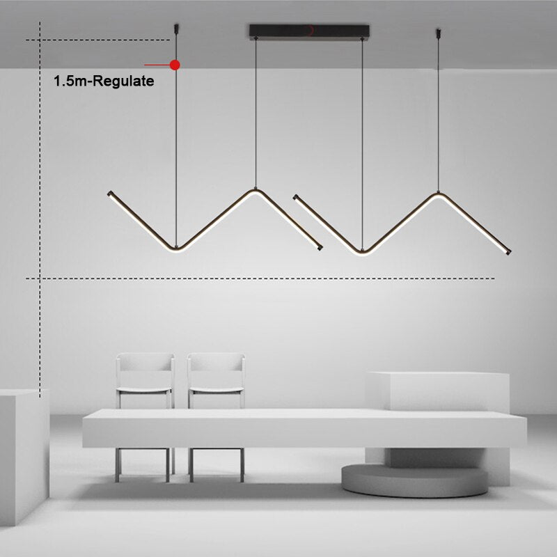 Black Zigzag LED Pendant Light Modern Geometric Dining Room Bar