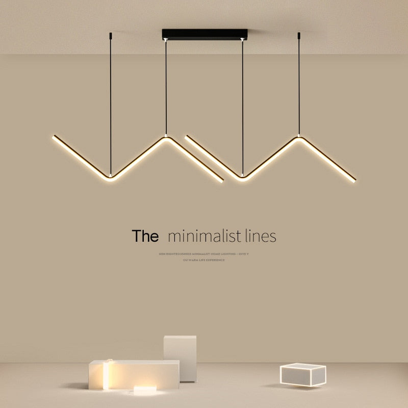 Black Zigzag LED Pendant Light Modern Geometric Dining Room Bar