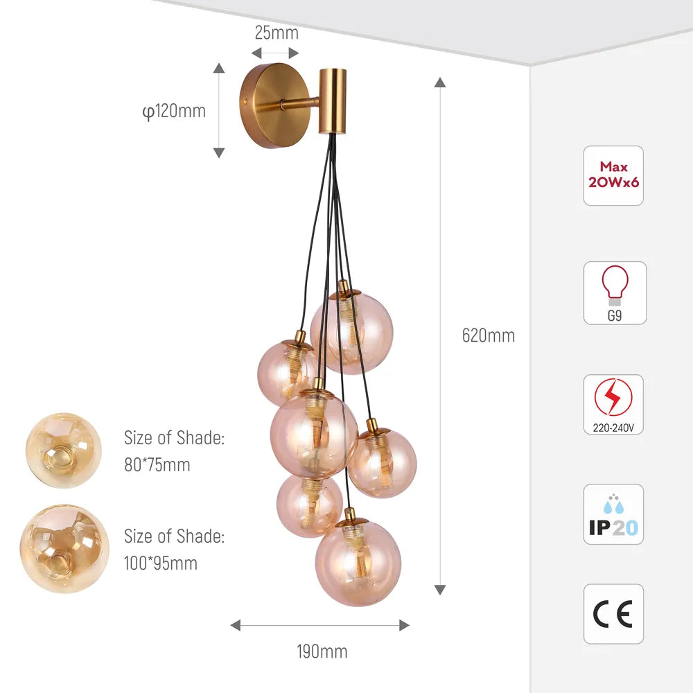 Cluster Globe Cascade Wall Light - Triple Glass Vanity Sconce Statement