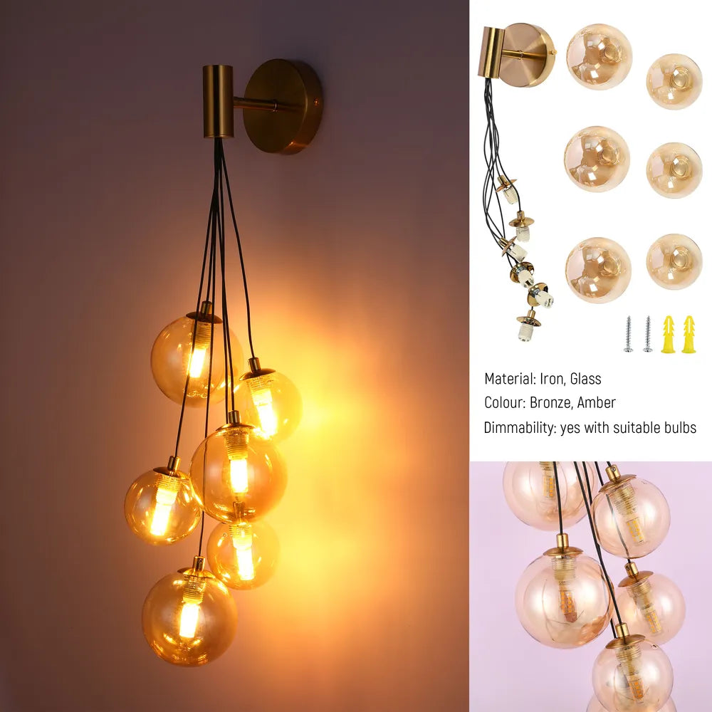 Cluster Globe Cascade Wall Light - Triple Glass Vanity Sconce Statement