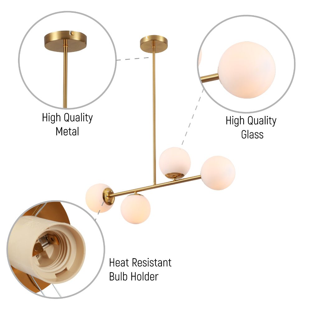 4 Opal Globe Cluster Ceiling Light - Gold E27 Modern Bedroom Dining Pendant