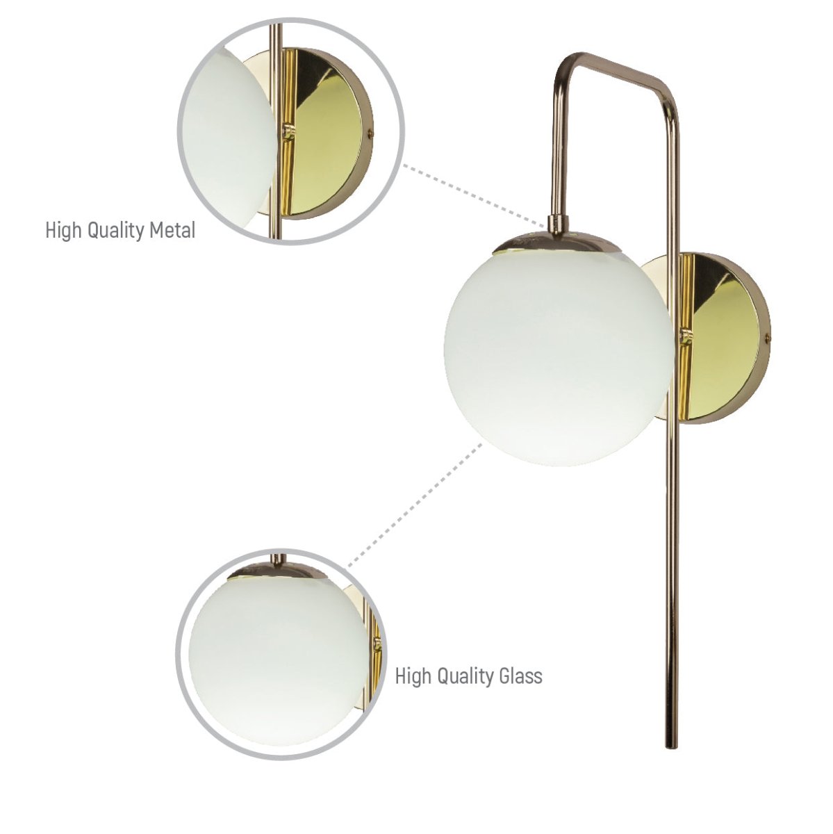 Opal Globe Bedside Wall Light - Bronze Stem E27 Reading Sconce