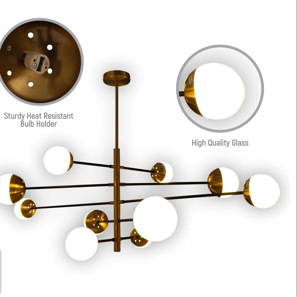 10 Opal Globe Nordic Chandelier - Gold Sputnik Sphere G9 Statement Ceiling Light