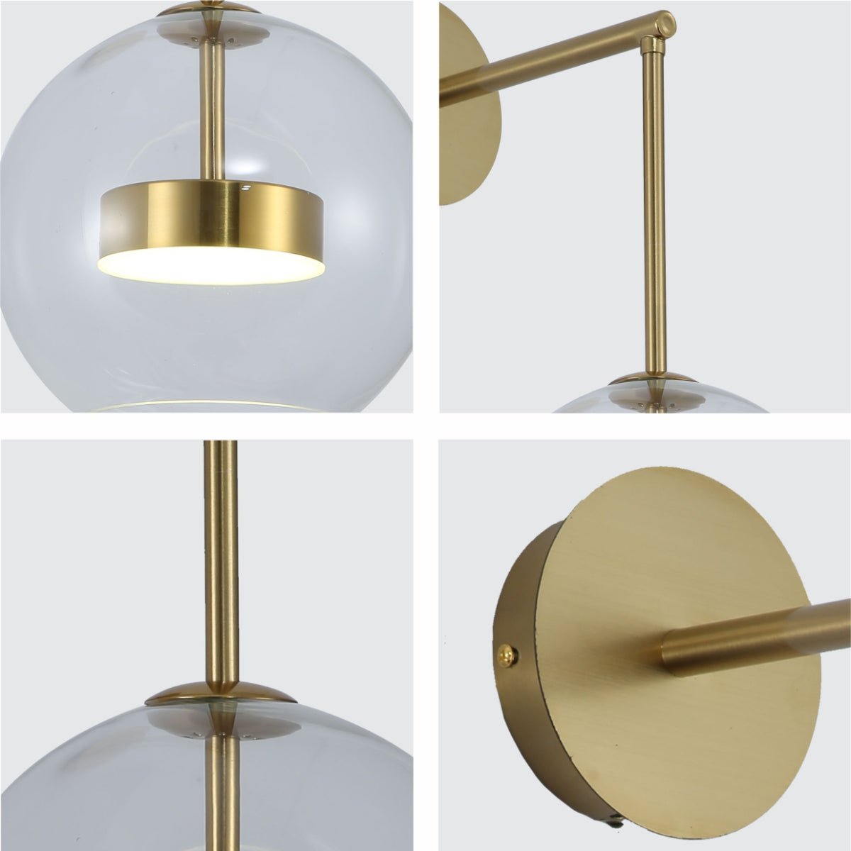 Clear Globe L Arm Wall Light - 12W LED Gold Picture Bedside Reading