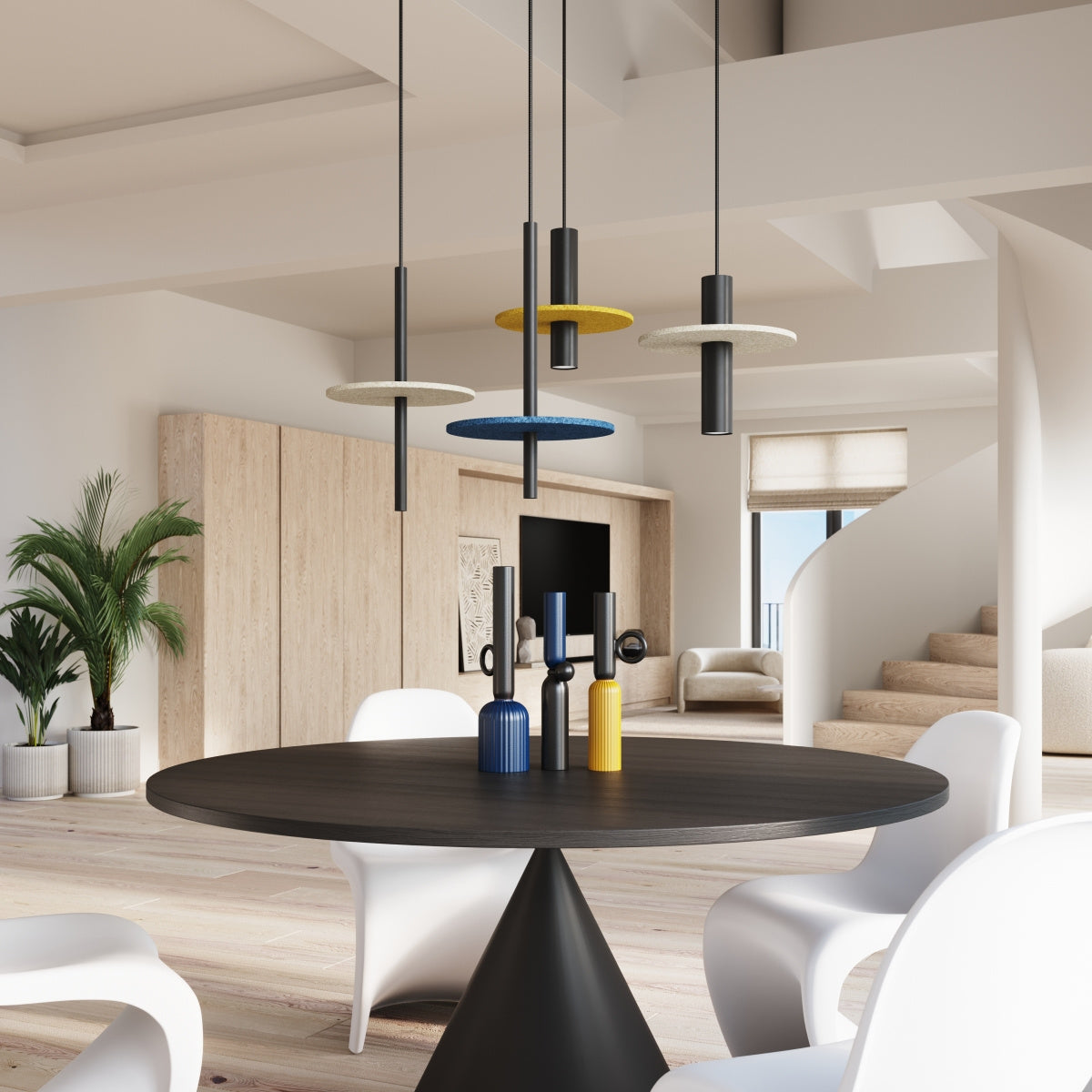 Modern Felt Disc Pendant Light G9 - Navy Yellow Beige Kitchen
