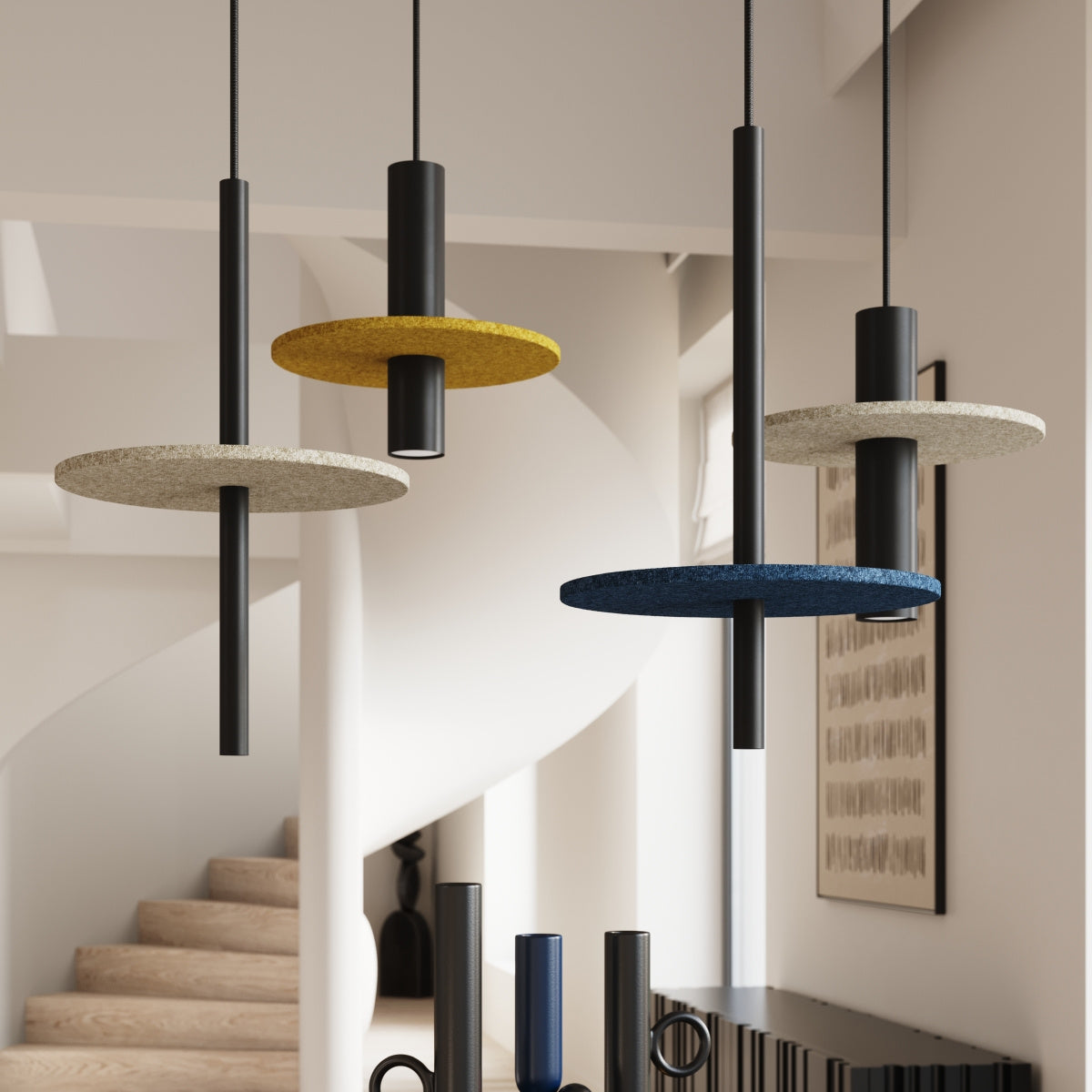 Modern Felt Disc Pendant Light G9 - Navy Yellow Beige Kitchen
