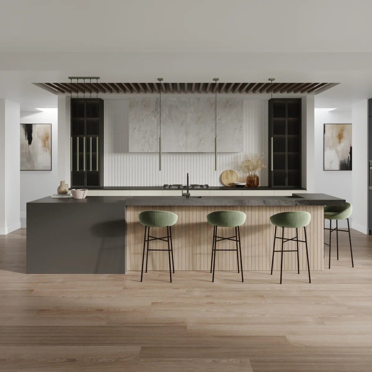 Trip Olive Green Pendant Light - Modern Cylindrical Kitchen Island