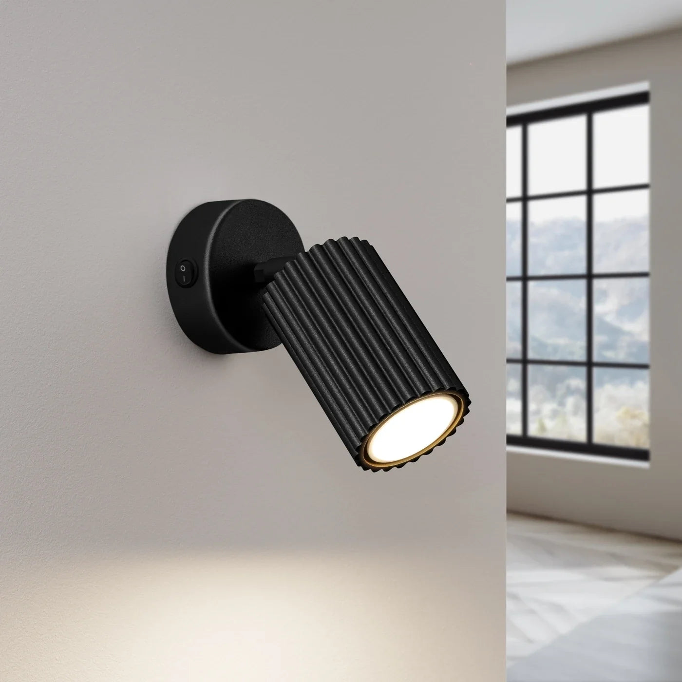 Fence Wall Light with Switch - Modern Ribbed Metal Bedside Lamp