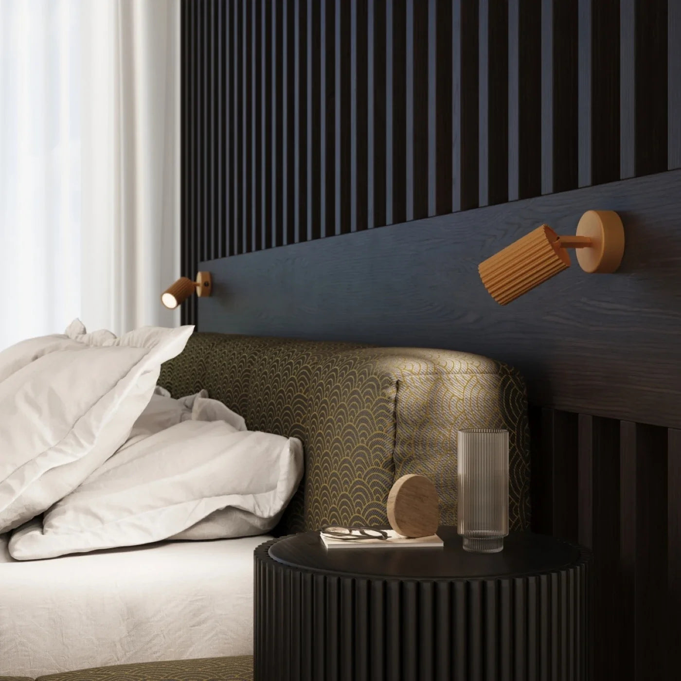 Fence Wall Light with Switch - Modern Ribbed Metal Bedside Lamp