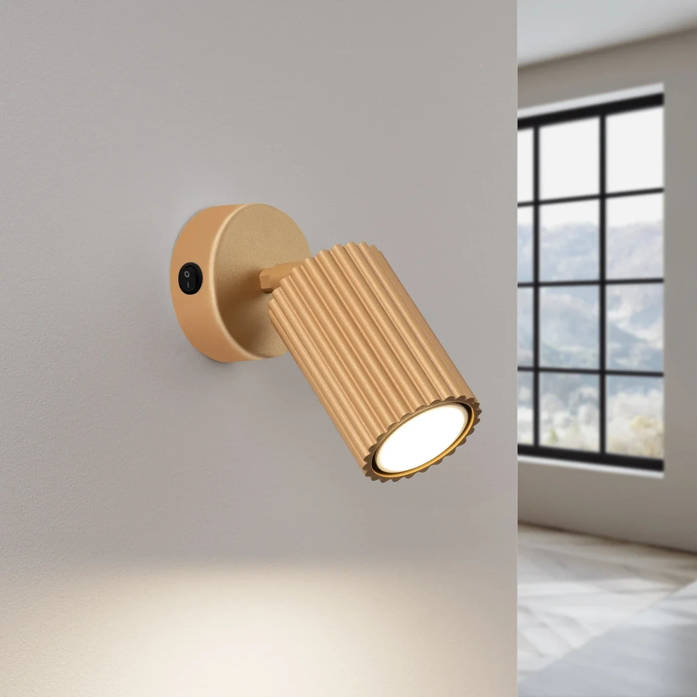 Fence Wall Light with Switch - Modern Ribbed Metal Bedside Lamp