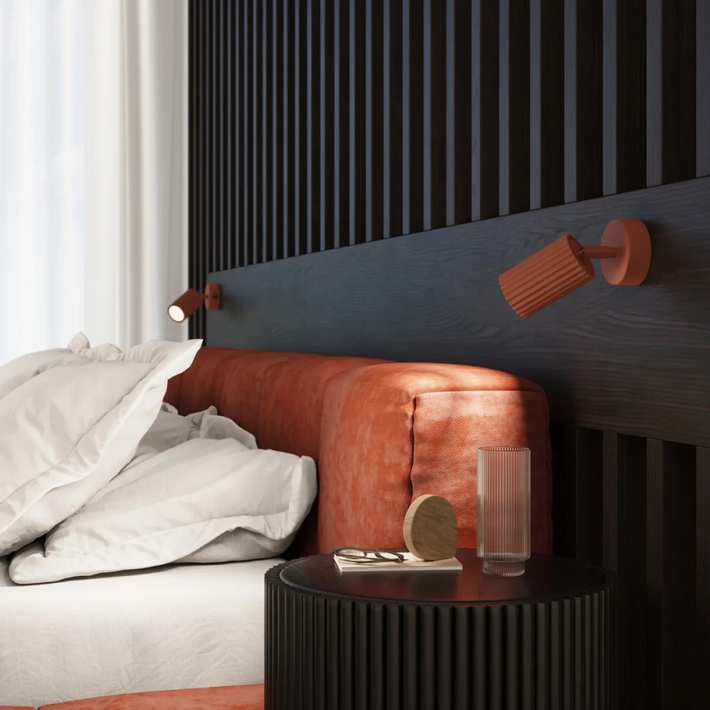 Fence Wall Light with Switch - Modern Ribbed Metal Bedside Lamp