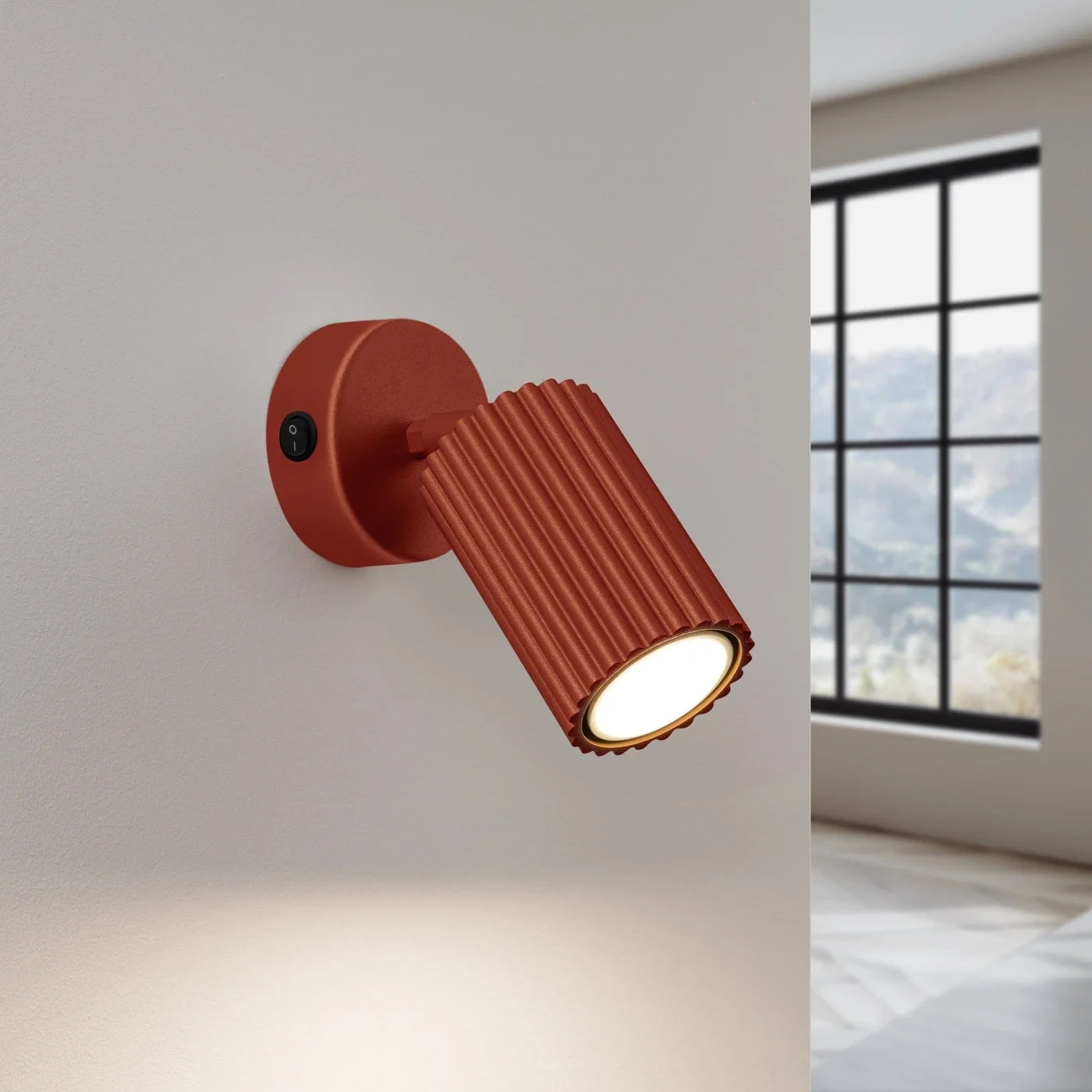 Fence Wall Light with Switch - Modern Ribbed Metal Bedside Lamp