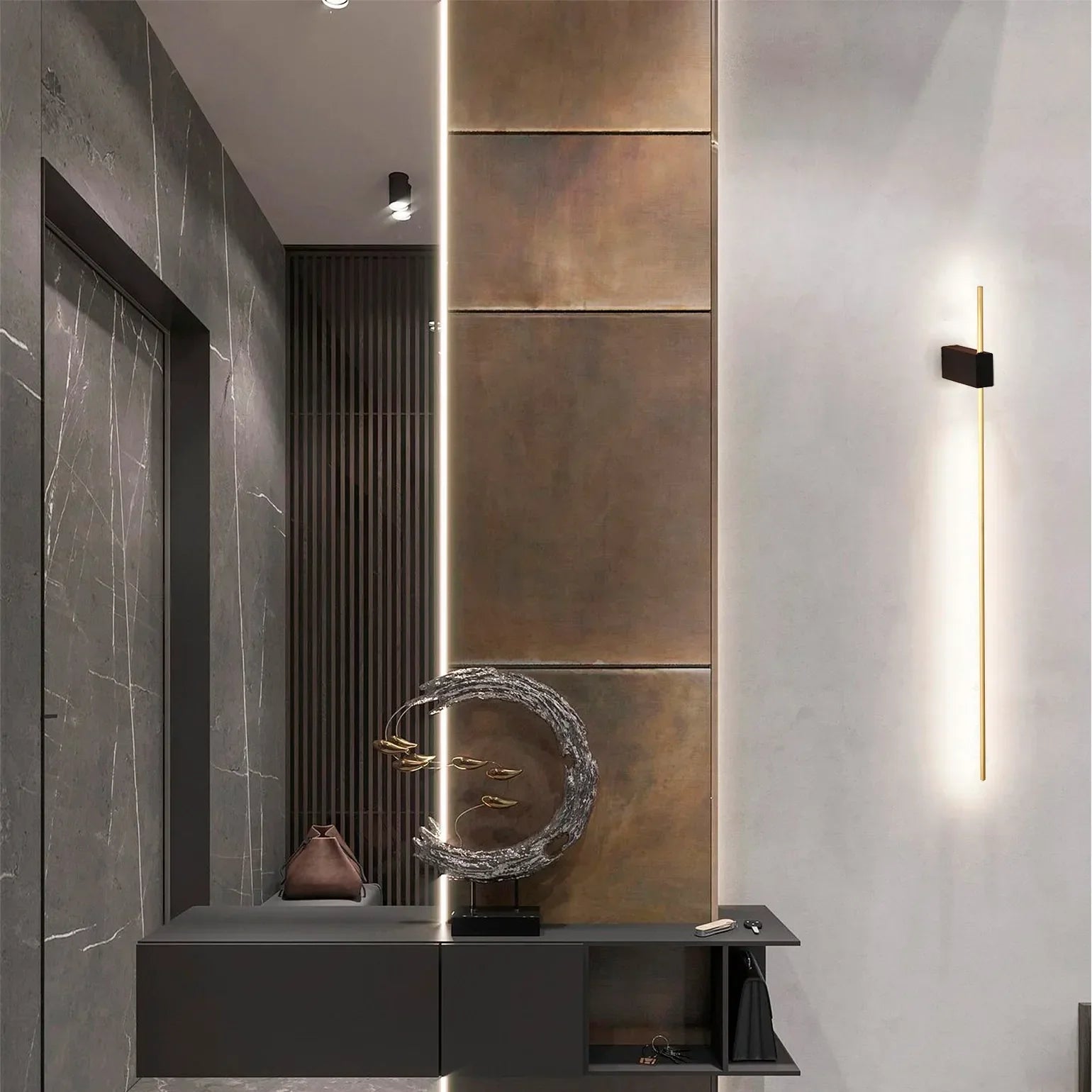 Aurora Linear LED Wall Light - Dimmable Black Gold Hallway Picture