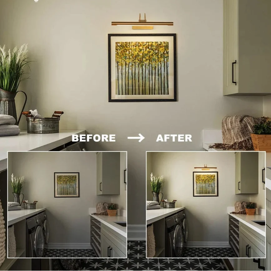 Rechargeable LED Picture Wall Light - Dimmable, Gold/Black, USB