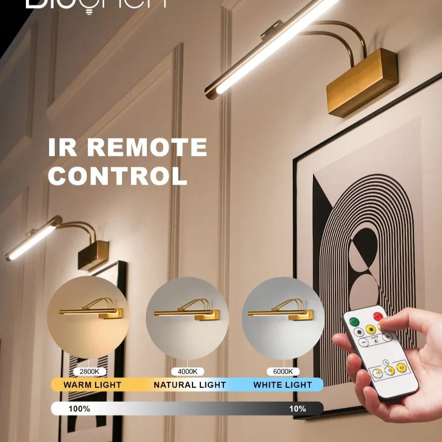 Rechargeable LED Picture Wall Light - Dimmable, Gold/Black, USB