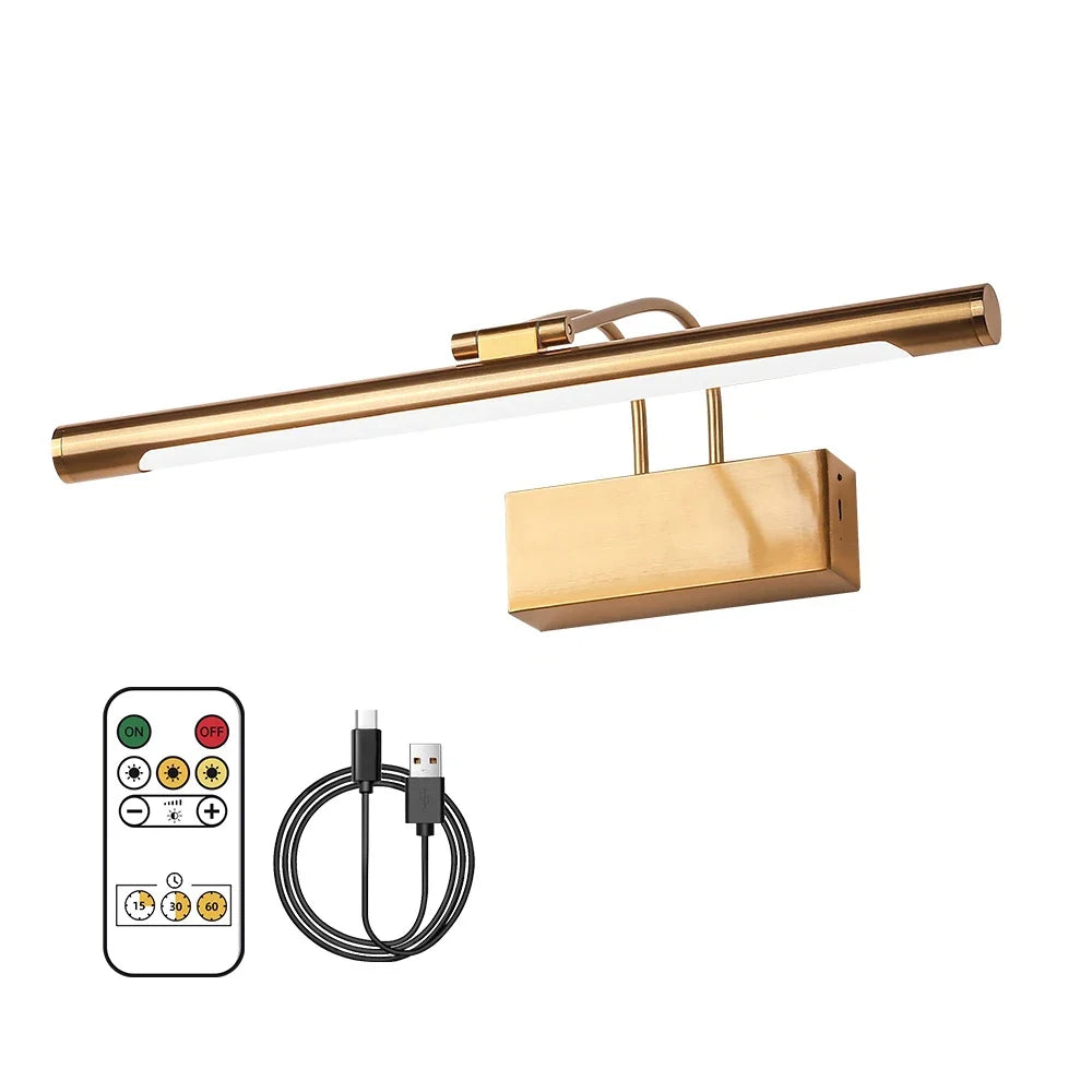 Rechargeable LED Picture Wall Light - Dimmable, Gold/Black, USB