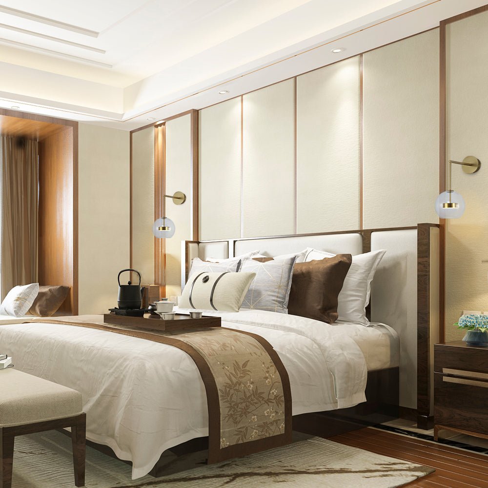 Clear Globe L Arm Wall Light - 12W LED Gold Picture Bedside Reading