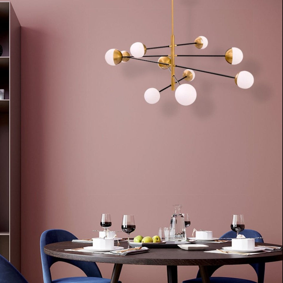 10 Opal Globe Nordic Chandelier - Gold Sputnik Sphere G9 Statement Ceiling Light