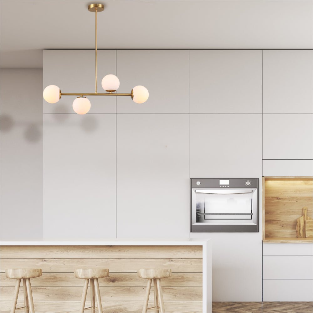 4 Opal Globe Cluster Ceiling Light - Gold E27 Modern Bedroom Dining Pendant