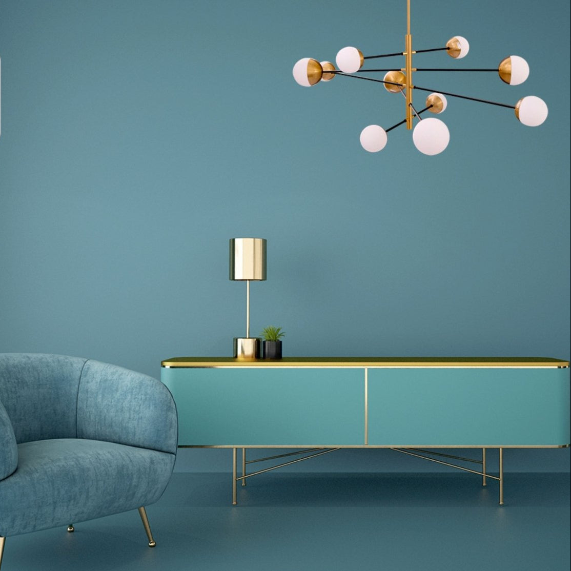 10 Opal Globe Nordic Chandelier - Gold Sputnik Sphere G9 Statement Ceiling Light