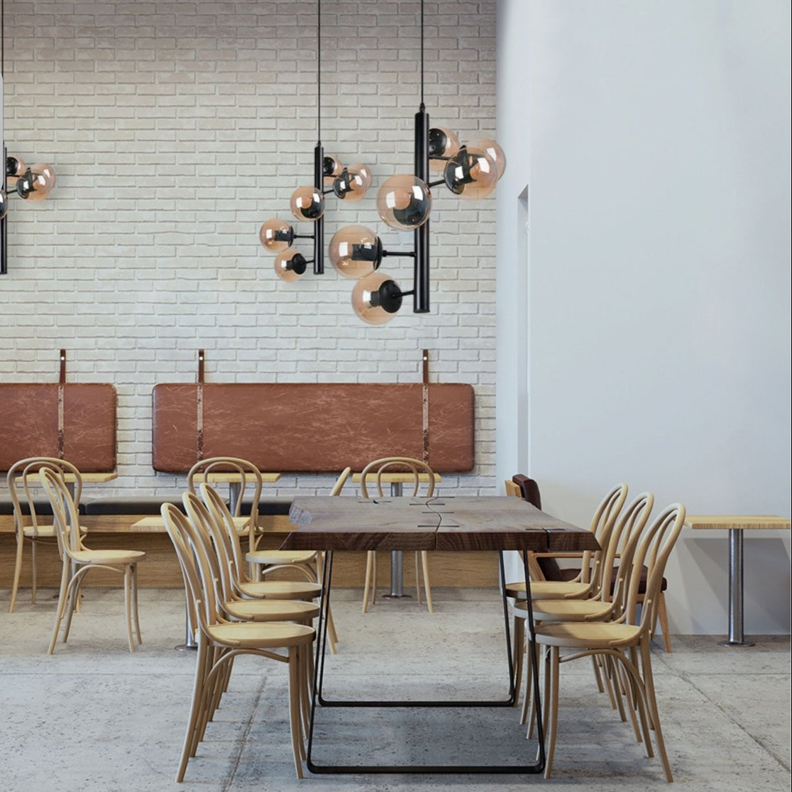 Spiral 6 Globe Sputnik Chandelier - Smoky Glass Black E27 Statement Dining