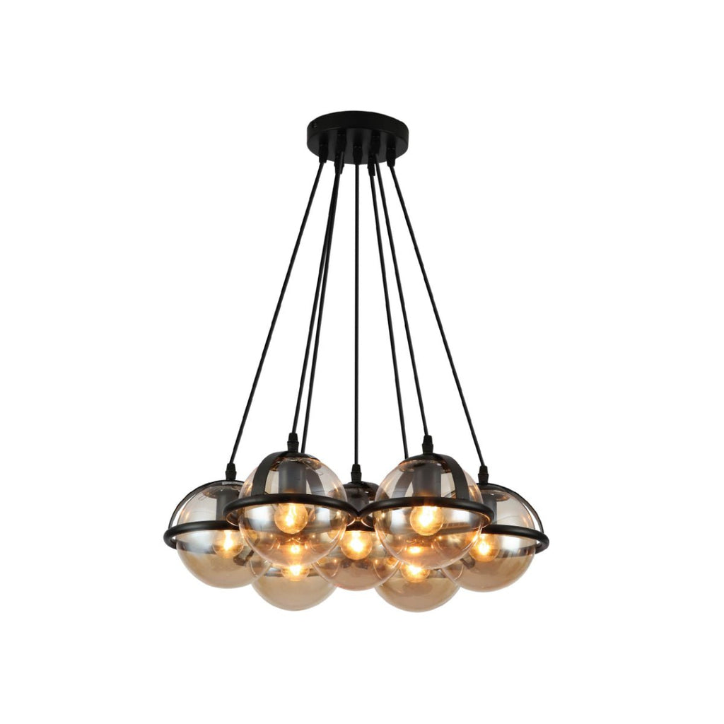 7 Amber Globe Bubble Chandelier Light - E27 Cluster Pendant Dining Living Room