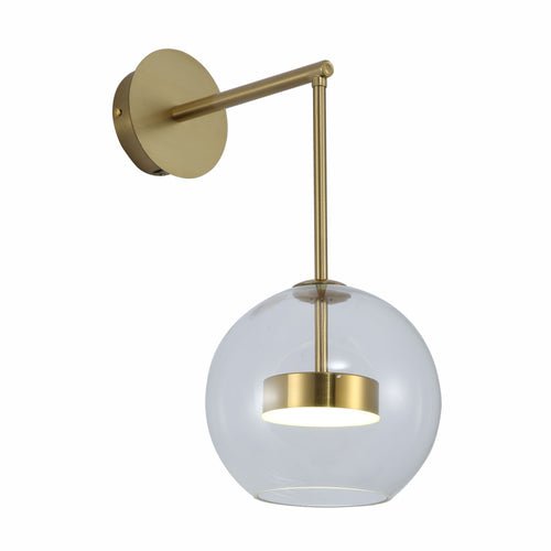 Clear Globe L Arm Wall Light - 12W LED Gold Picture Bedside Reading