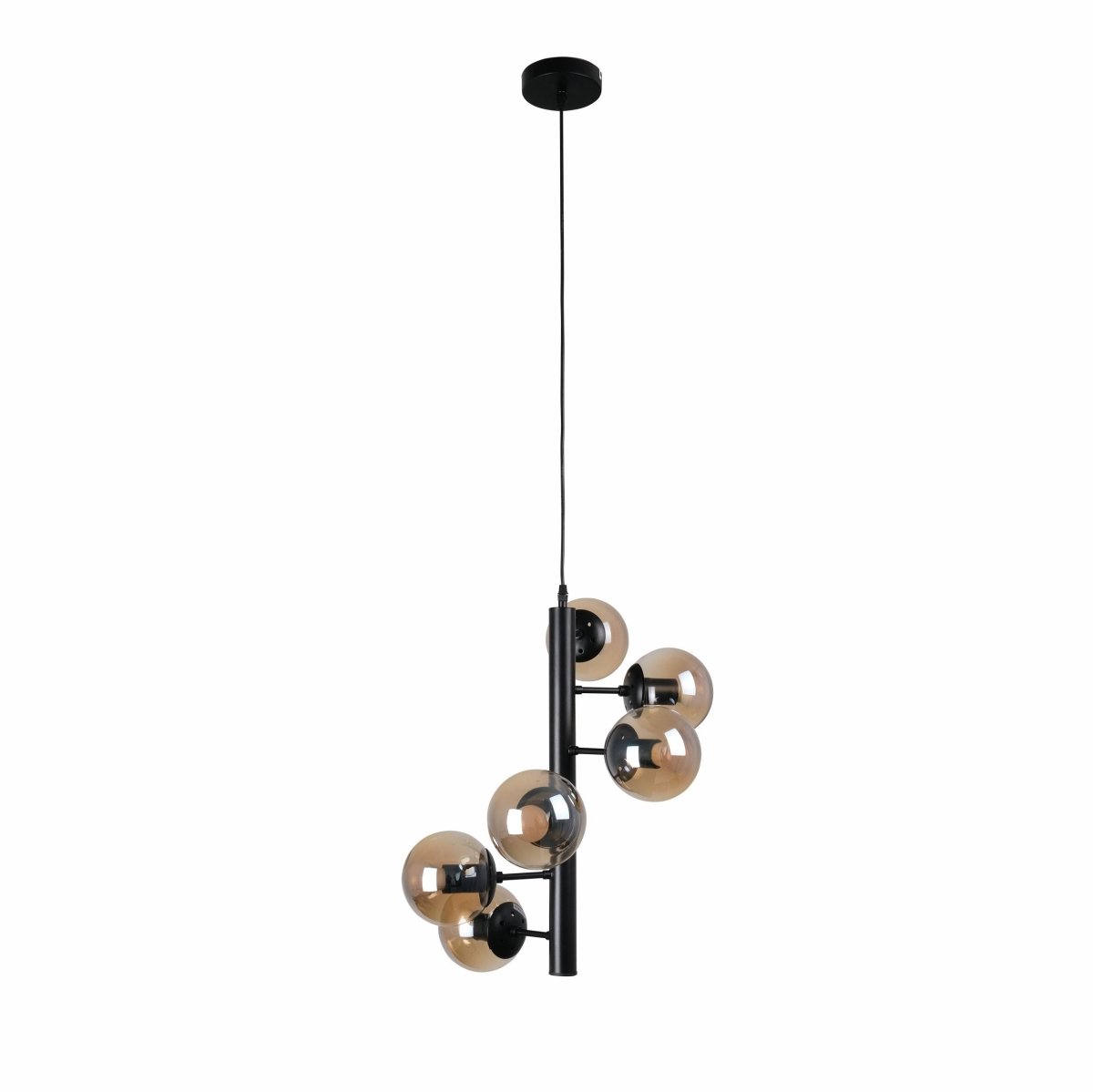 Spiral 6 Globe Sputnik Chandelier - Smoky Glass Black E27 Statement Dining